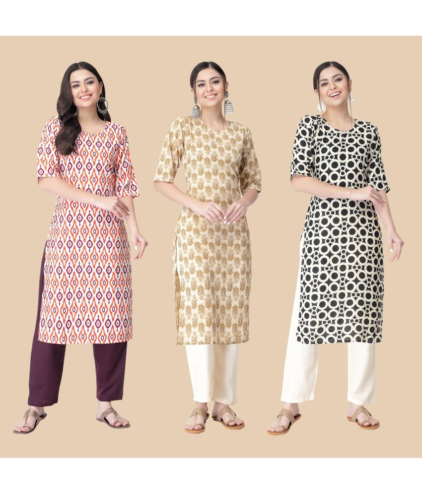     			1 Stop Fashion - Multicolor Crepe Women's Straight Kurti ( Pack of 3 )