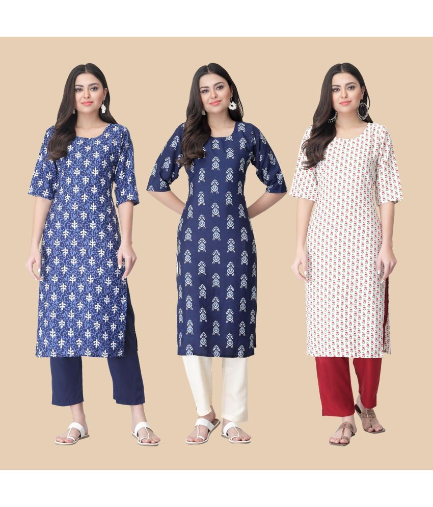     			1 Stop Fashion - Multicolor Crepe Women's Straight Kurti ( Pack of 3 )