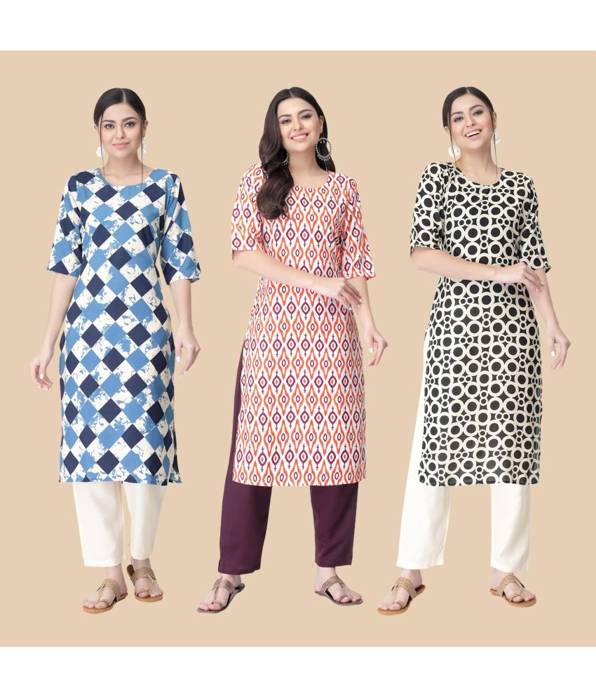     			1 Stop Fashion - Multicolor Crepe Women's Straight Kurti ( Pack of 3 )