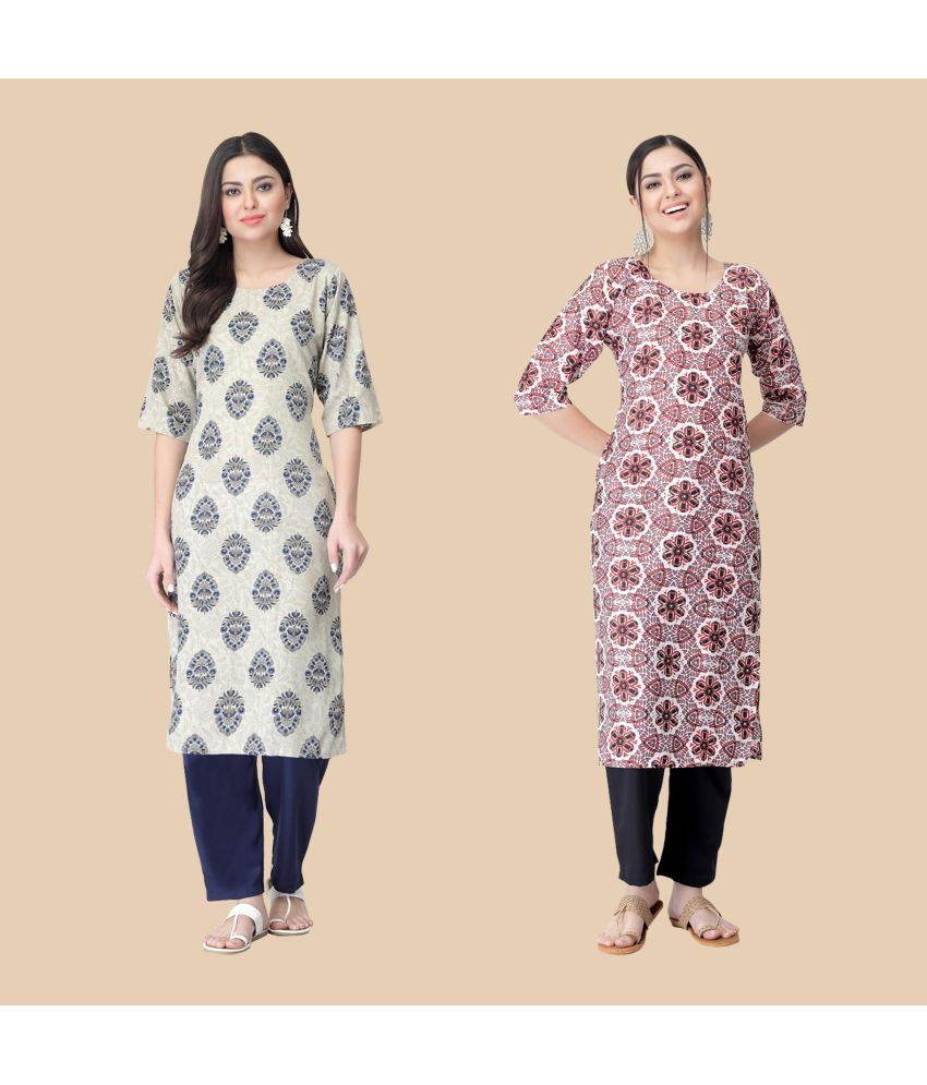     			1 Stop Fashion - Multicolor Crepe Women's Straight Kurti ( Pack of 2 )