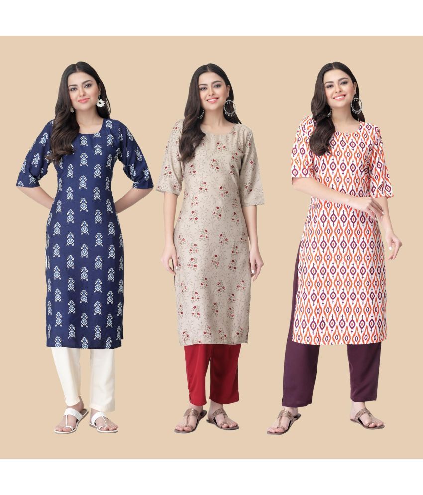     			1 Stop Fashion - Multicolor Crepe Women's Straight Kurti ( Pack of 3 )