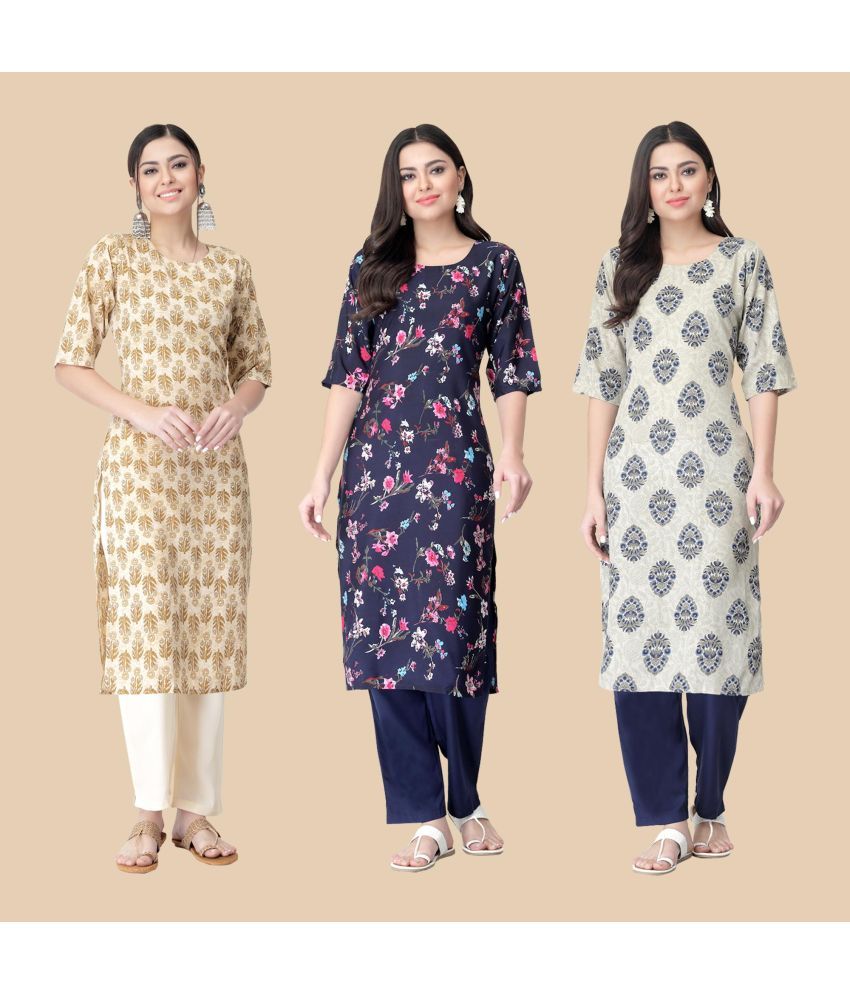     			1 Stop Fashion - Multicolor Crepe Women's Straight Kurti ( Pack of 3 )