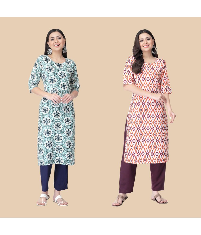     			1 Stop Fashion - Multicolor Crepe Women's Straight Kurti ( Pack of 2 )