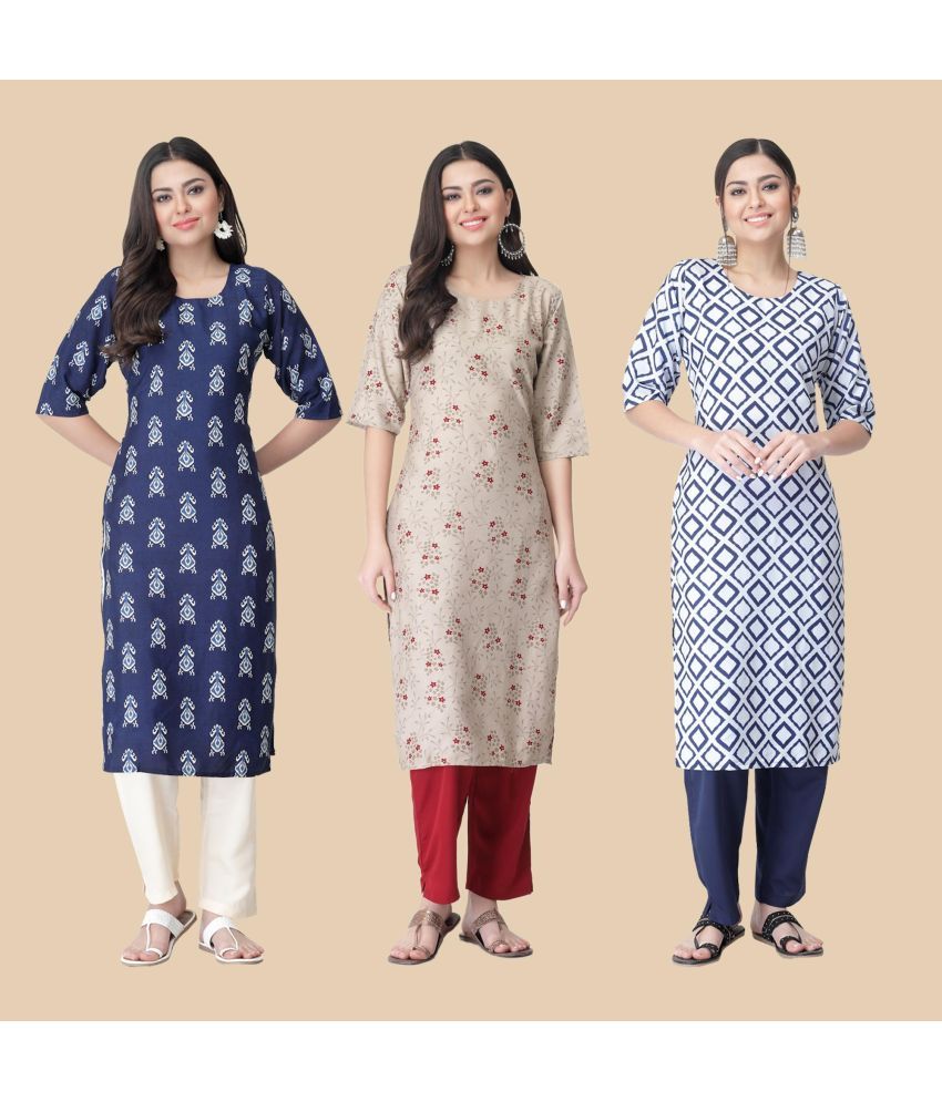     			1 Stop Fashion - Multicolor Crepe Women's Straight Kurti ( Pack of 3 )