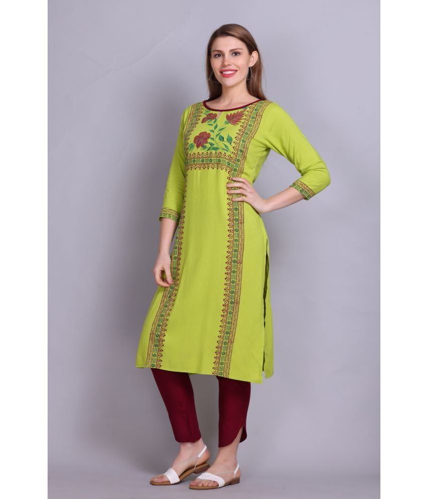     			ELTHIA - Green Cotton Women's Straight Kurti ( Pack of 1 )