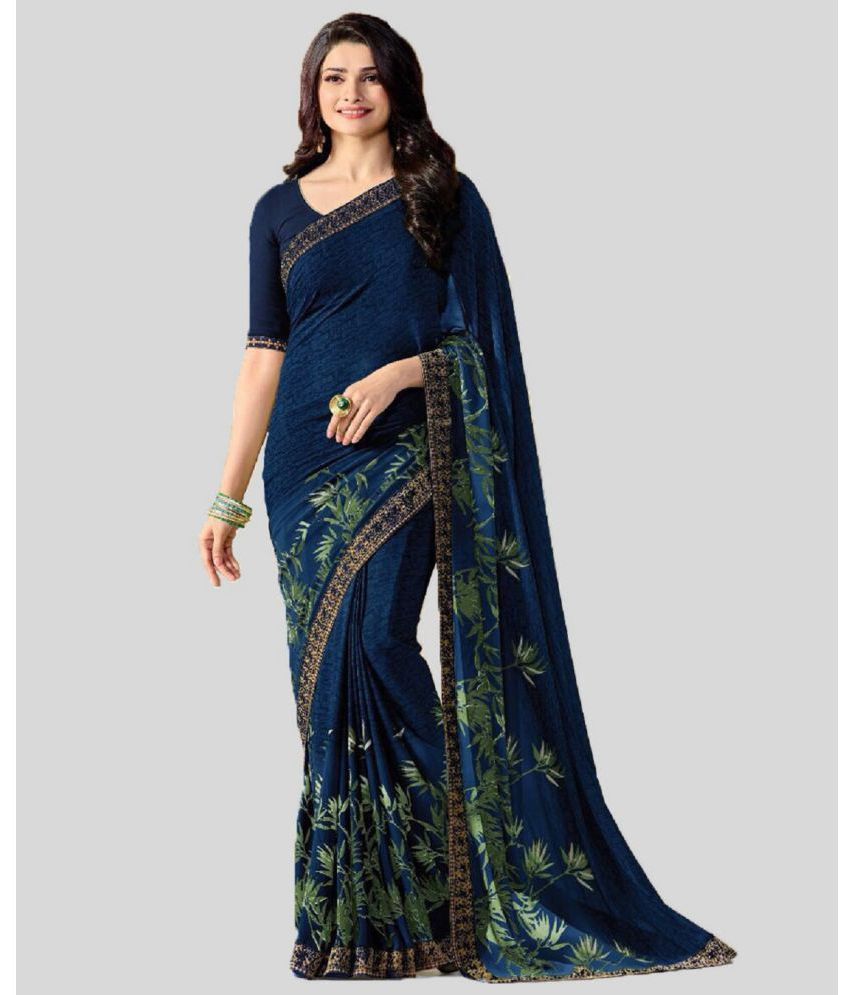     			Gazal Fashions - Blue Georgette Saree With Blouse Piece ( Pack of 1 )