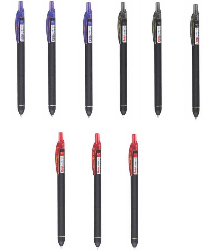     			Pentel Energel Click Bl-437R 3 Blue + 3 Black + 3 Redink Color Roller Ball Pen (Pack Of 9, Blue + Black + Red)