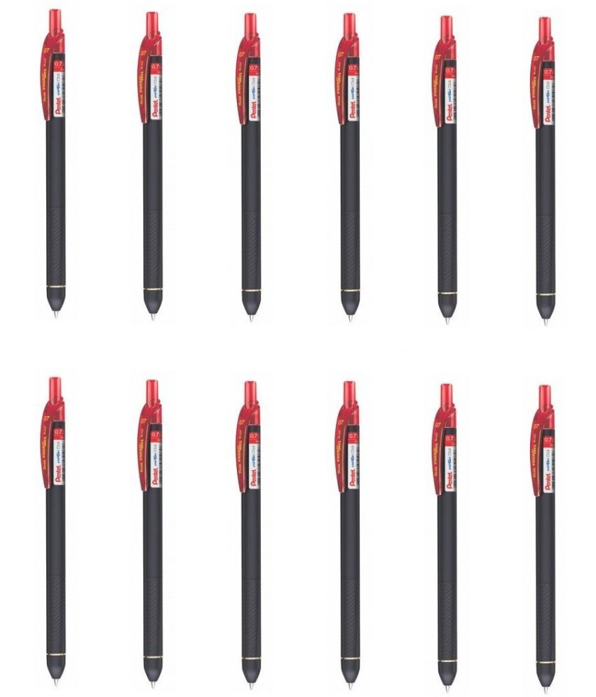     			Pentel Energel Click Bl-437R Red Ink Color Roller Ball Pen (Pack Of 12, Red, Black)