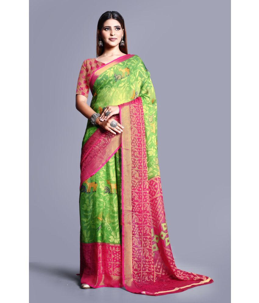     			Sanjana Silk - Green Brasso Saree With Blouse Piece ( Pack of 1 )