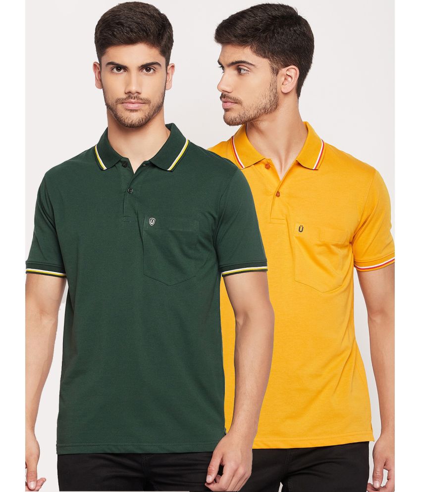     			UNIBERRY - Olive Cotton Blend Regular Fit Men's Polo T Shirt ( Pack of 2 )