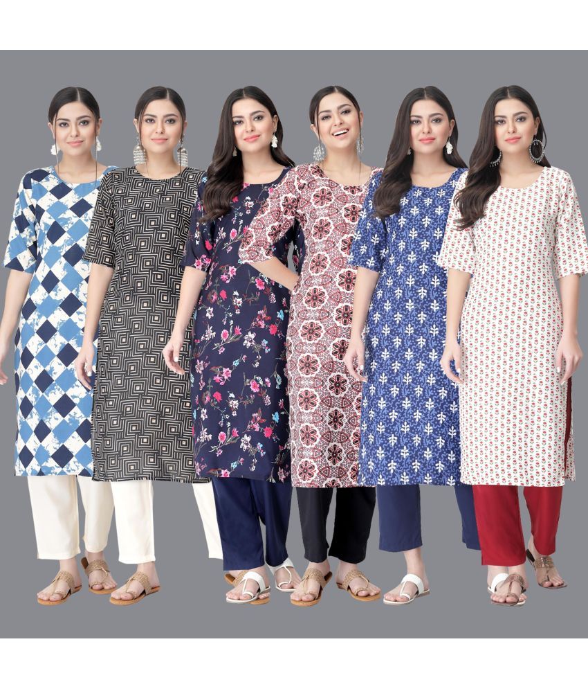     			Ethnicbasket - Multicolor Crepe Women's Straight Kurti ( Pack of 6 )