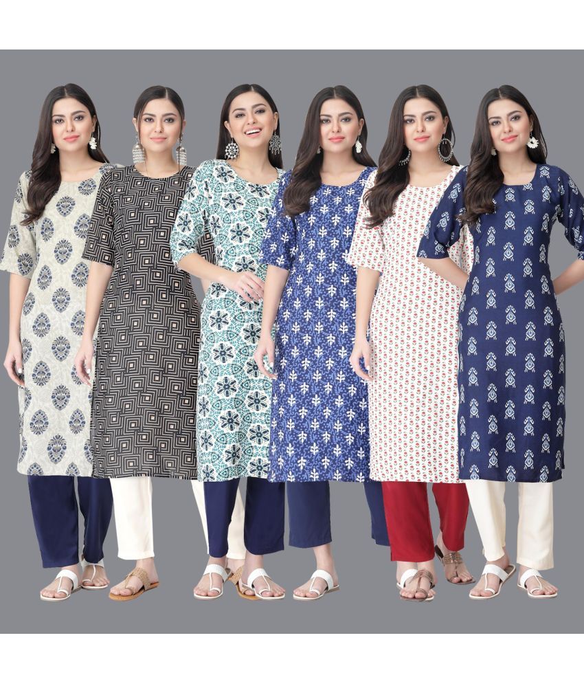     			Ethnicbasket - Multicolor Crepe Women's Straight Kurti ( Pack of 6 )