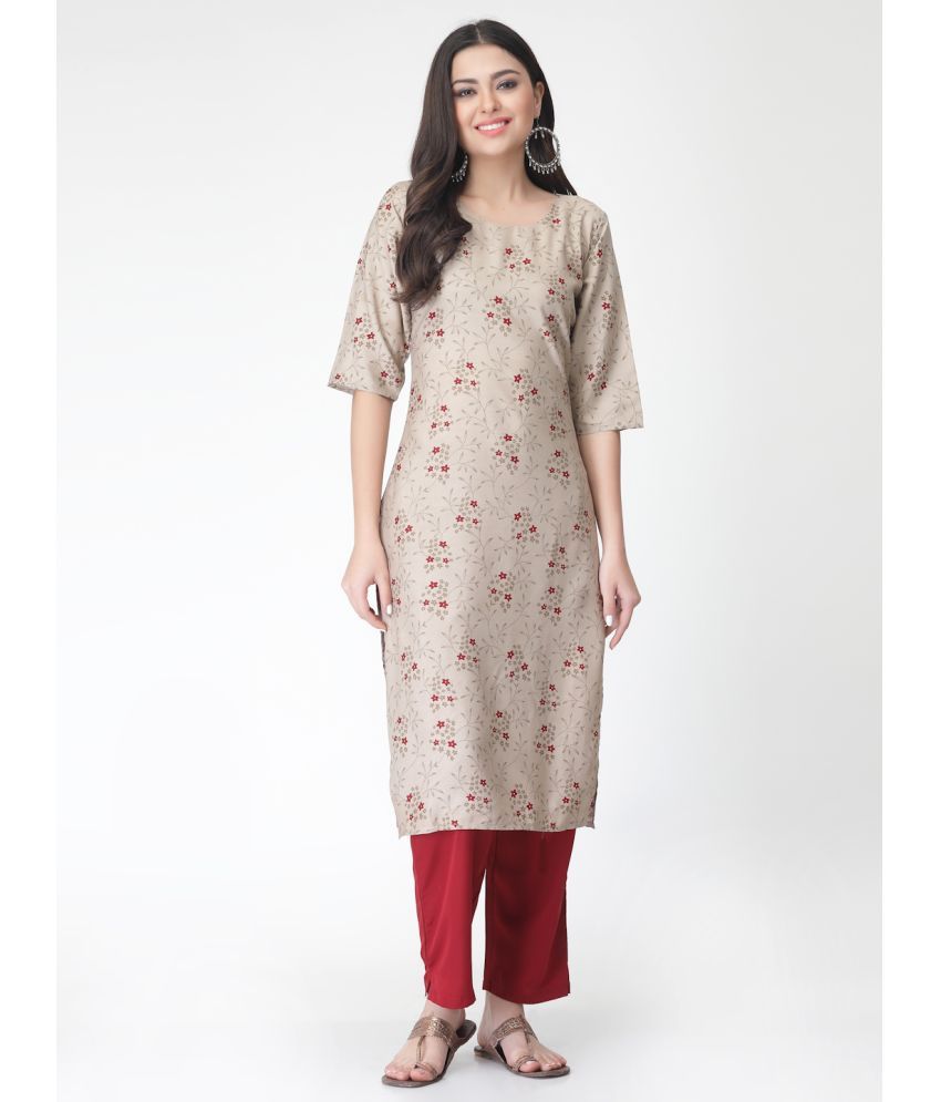     			Etnicbasket - Beige Crepe Women's Straight Kurti ( Pack of 1 )