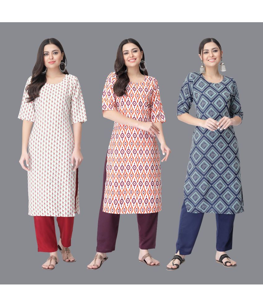     			Etnicbasket - Multicolor Crepe Women's Straight Kurti ( Pack of 3 )