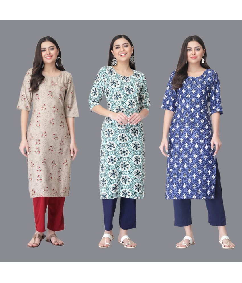     			Etnicbasket - Multicolor Crepe Women's Straight Kurti ( Pack of 3 )