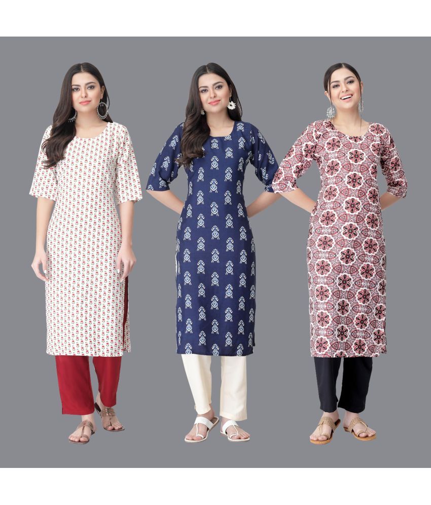     			Etnicbasket - Multicolor Crepe Women's Straight Kurti ( Pack of 3 )