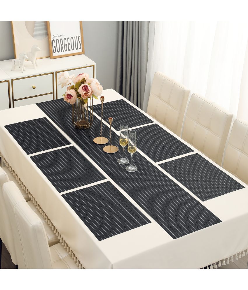    			HOKIPO PVC 6 Seater Table Runner & Mats ( 180 cm x 30 cm ) Set of 7 - Black