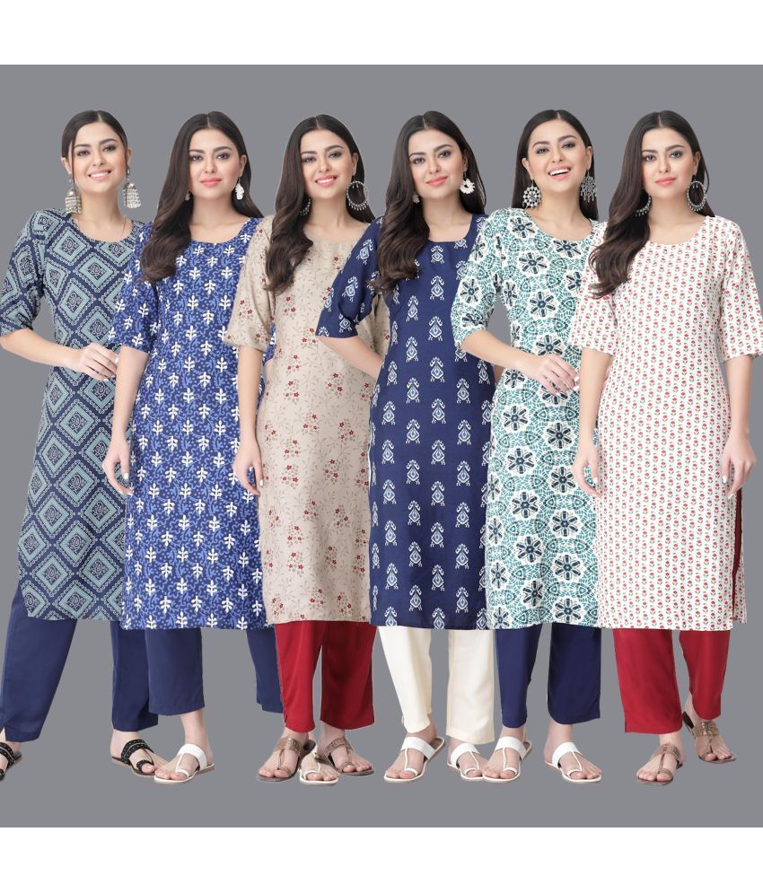     			Ethnicbasket - Multicolor Crepe Women's Straight Kurti ( Pack of 6 )