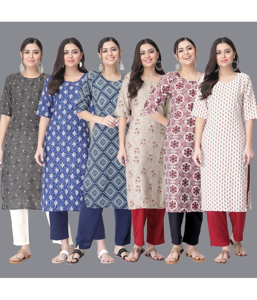     			Ethnicbasket - Multicolor Crepe Women's Straight Kurti ( Pack of 6 )