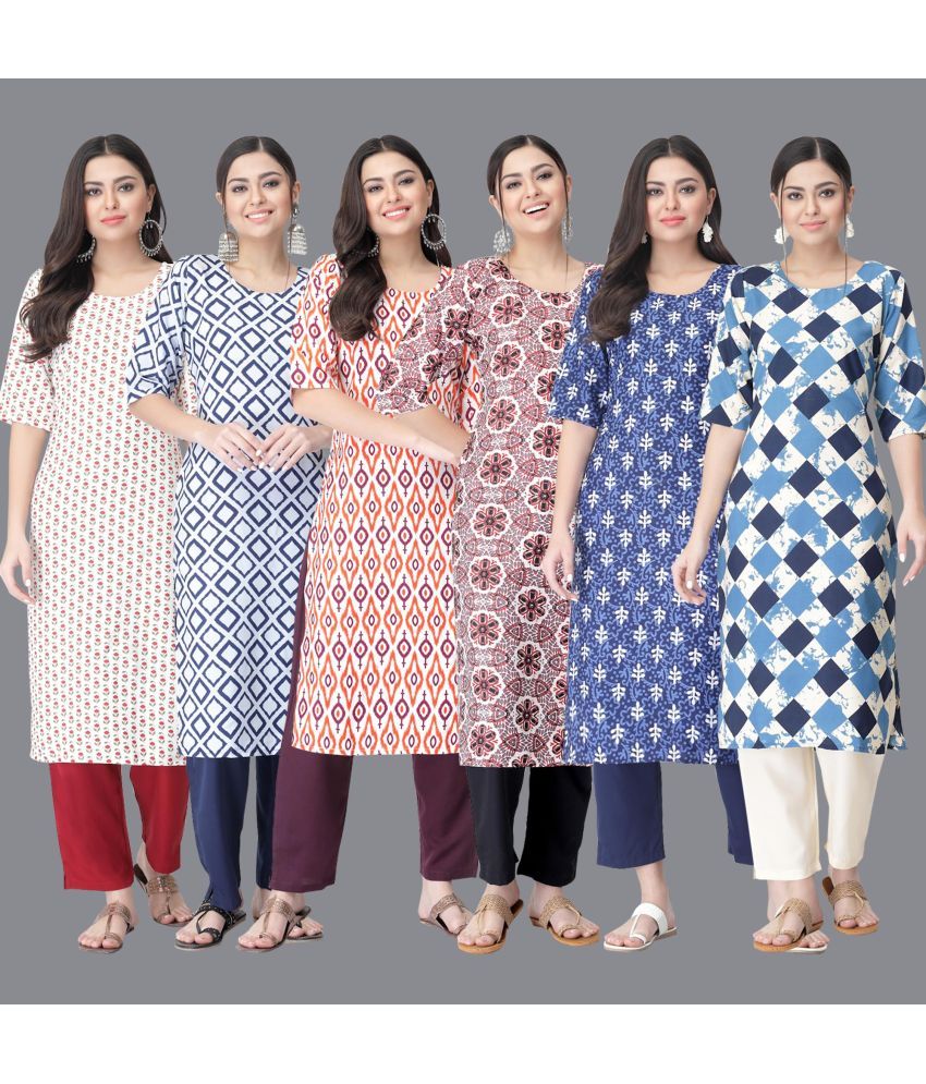     			Ethnicbasket - Multicolor Crepe Women's Straight Kurti ( Pack of 6 )