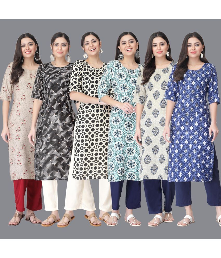     			Ethnicbasket - Multicolor Crepe Women's Straight Kurti ( Pack of 6 )