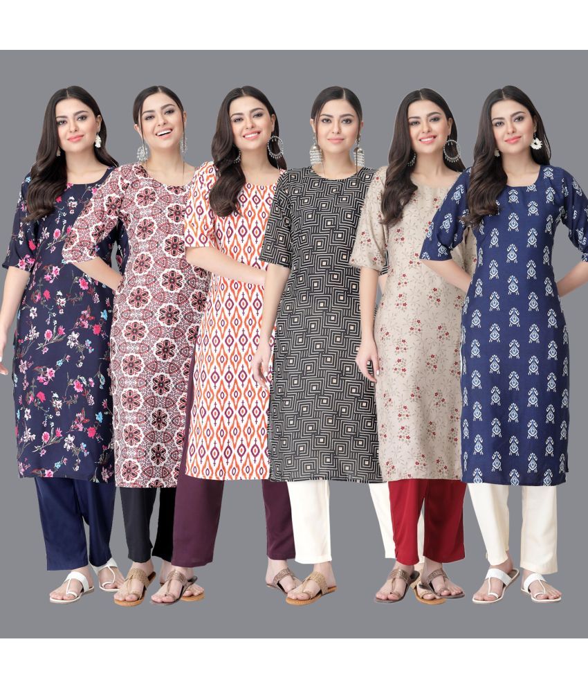     			Ethnicbasket - Multicolor Crepe Women's Straight Kurti ( Pack of 6 )