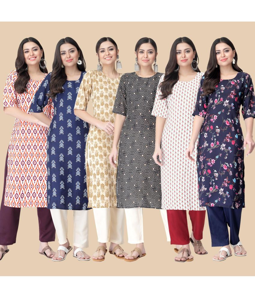     			1 Stop Fashion - Multicolor Crepe Women's Straight Kurti ( Pack of 6 )