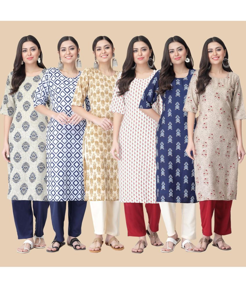     			1 Stop Fashion - Multicolor Crepe Women's Straight Kurti ( Pack of 6 )