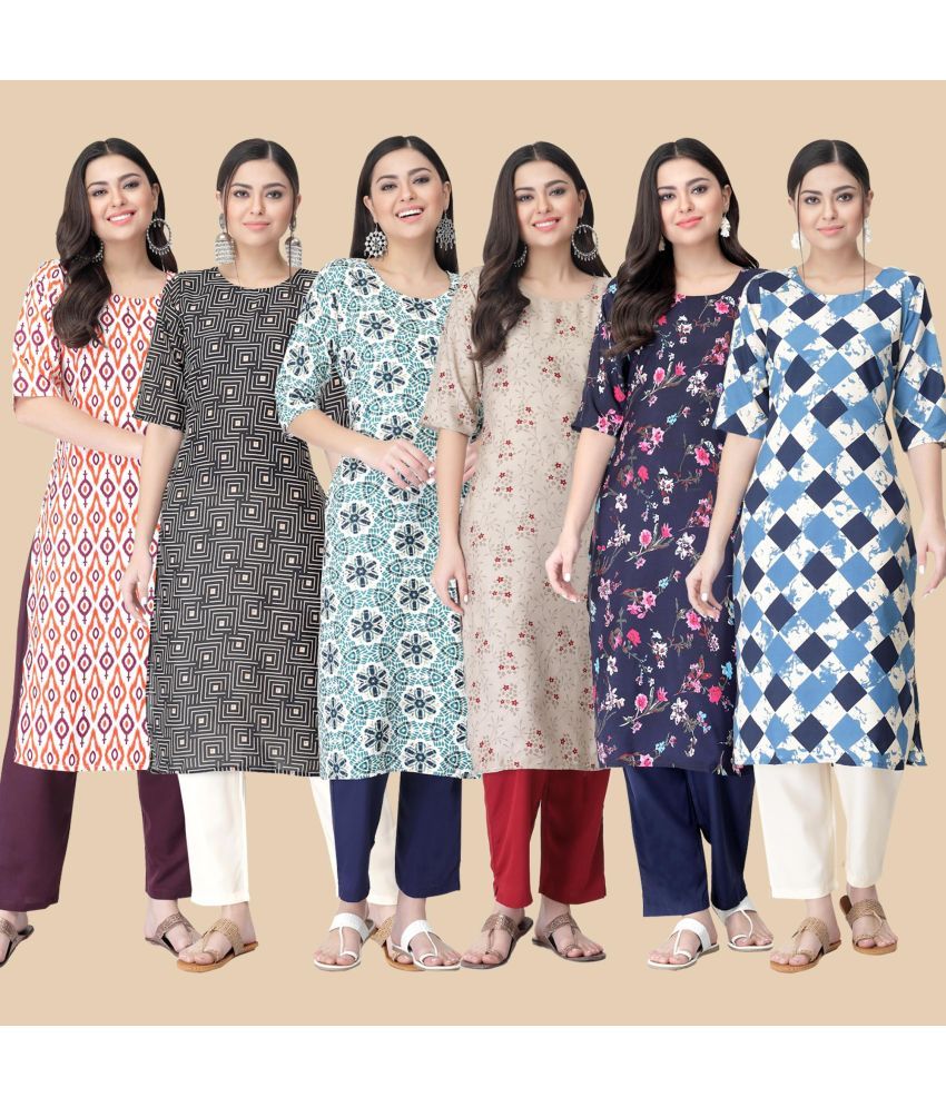     			1 Stop Fashion - Multicolor Crepe Women's Straight Kurti ( Pack of 6 )