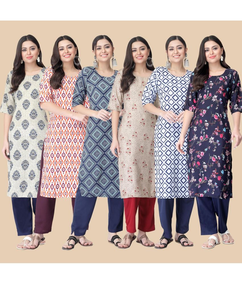     			1 Stop Fashion - Multicolor Crepe Women's Straight Kurti ( Pack of 6 )