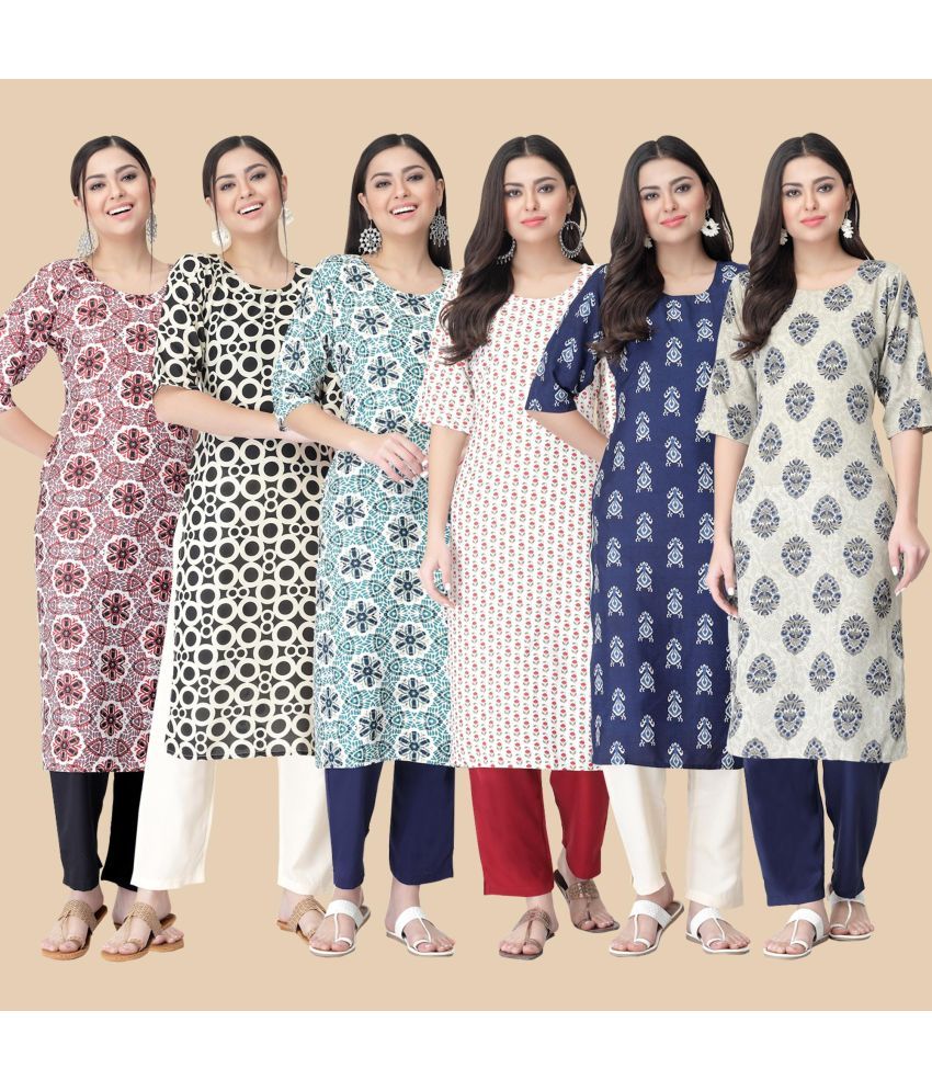     			1 Stop Fashion - Multicolor Crepe Women's Straight Kurti ( Pack of 6 )