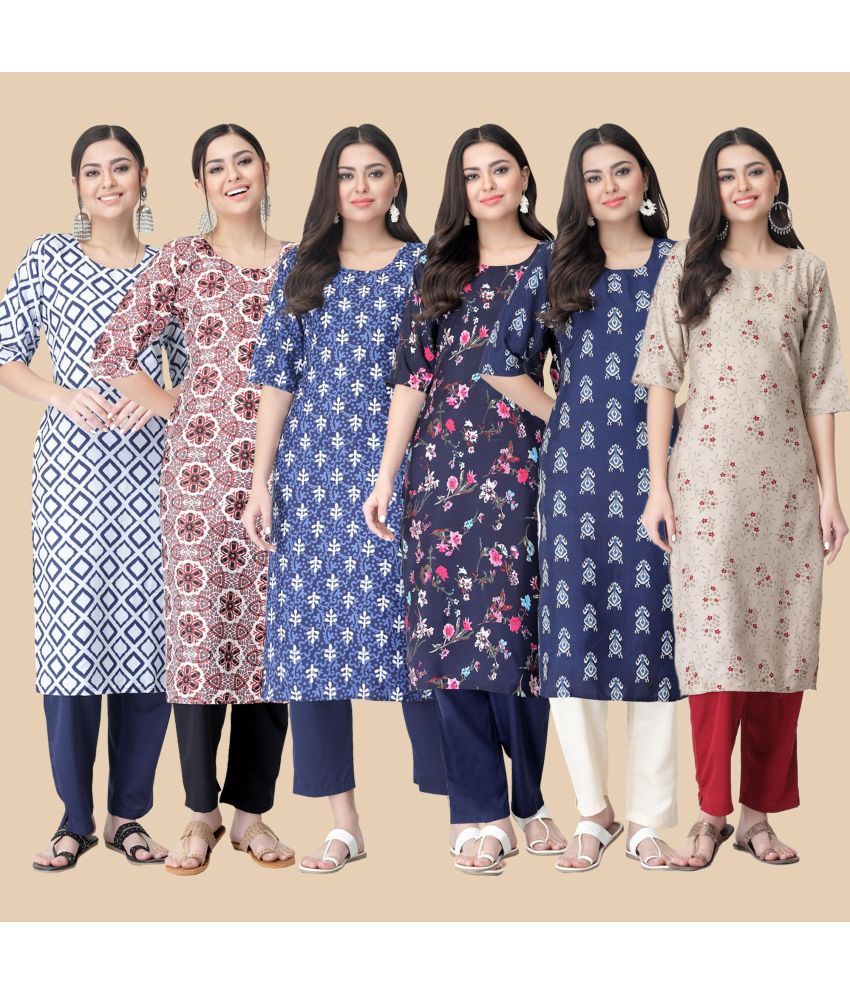     			1 Stop Fashion - Multicolor Crepe Women's Straight Kurti ( Pack of 6 )