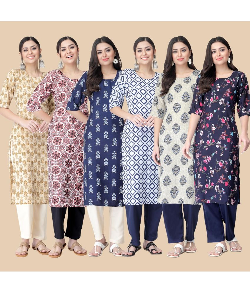     			1 Stop Fashion - Multicolor Crepe Women's Straight Kurti ( Pack of 6 )