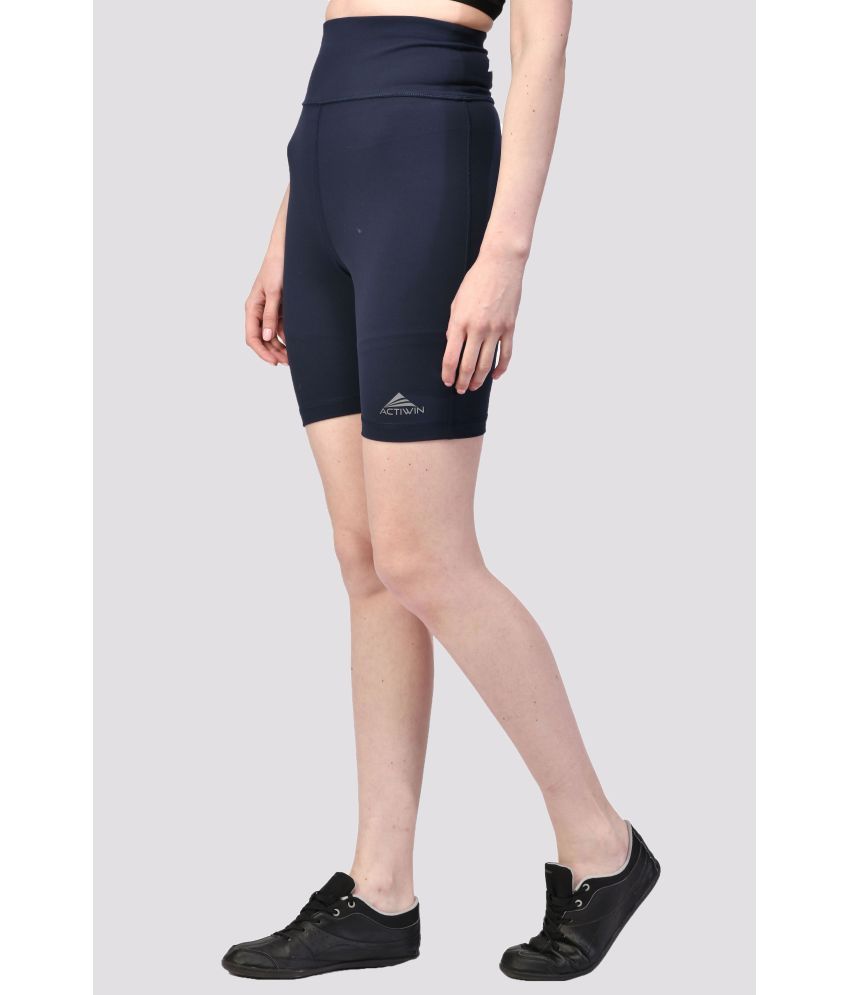     			ACTIWIN Navy Poly Spandex Solid Shorts - Single