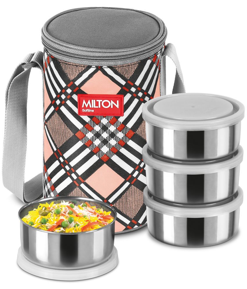     			Milton Steel Treat 4 Stainless Steel Tiffin, 4 Containers, 280 ml Each with Jacket, Orange | Light Weight | Easy to Carry | Leak Proof | Food Grade | Dishwasher Safe