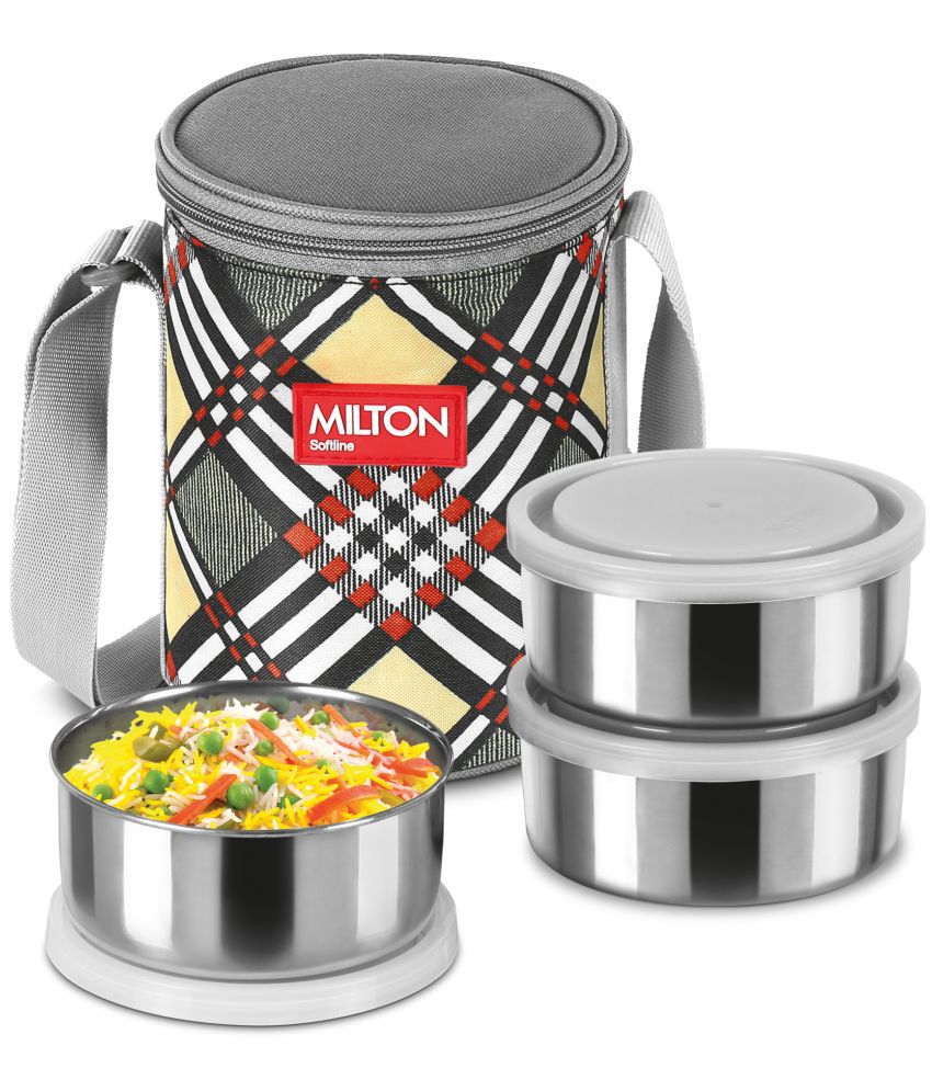     			MILTON Steel Treat 3 Stainless Steel Tiffin 3 Containers 280 ml Each with Jacket Yellow