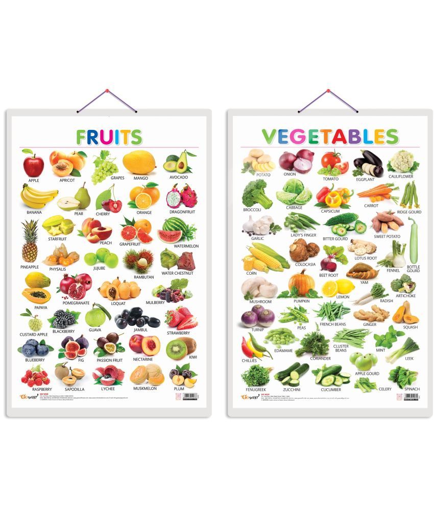     			Set of 2 Fruits and Vegetables Early Learning Educational Charts for Kids | 20"X30" inch |Non-Tearable and Waterproof | Double Sided Laminated | Perfect for Homeschooling, Kindergarten and Nursery Students