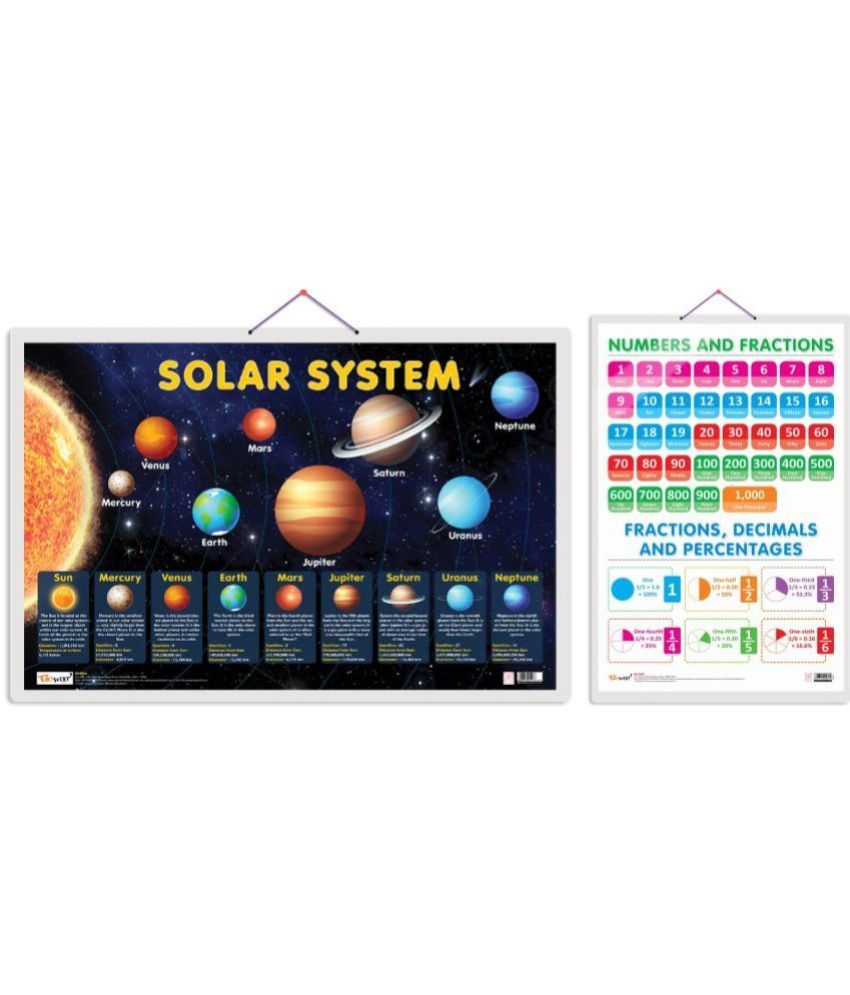     			Set of 2 Solar System and NUMBERS AND FRACTIONS Early Learning Educational Charts for Kids | 20"X30" inch |Non-Tearable and Waterproof | Double Sided Laminated | Perfect for Homeschooling, Kindergarten and Nursery Students