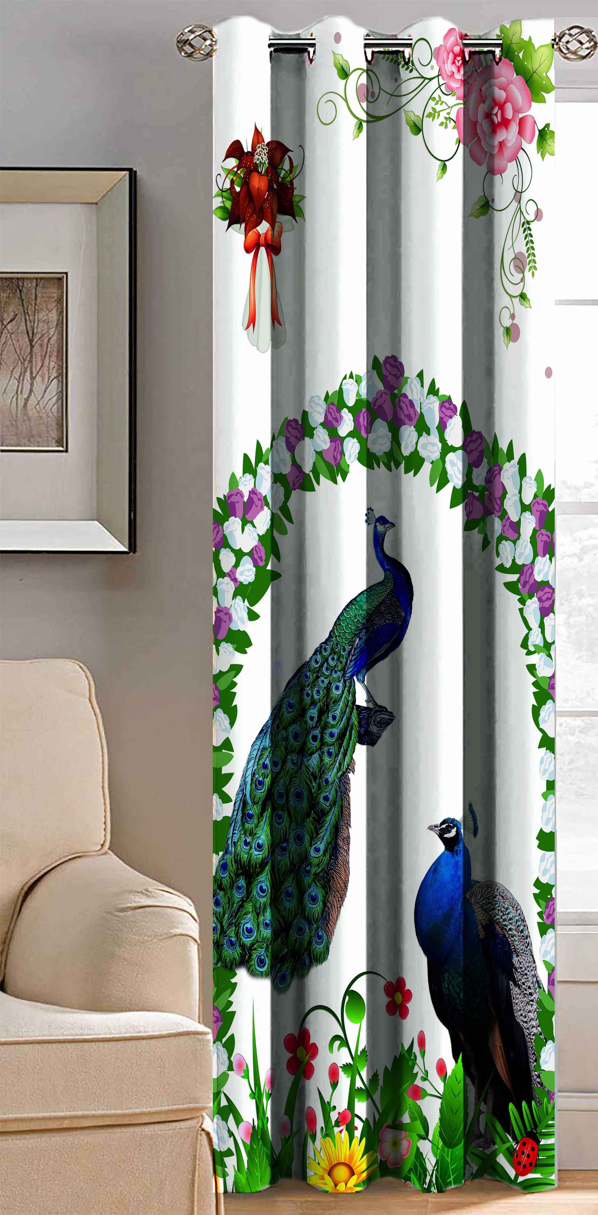     			HOMETALES Birds Semi-Transparent Eyelet Curtain 5 ft ( Pack of 1 ) - Multicolor