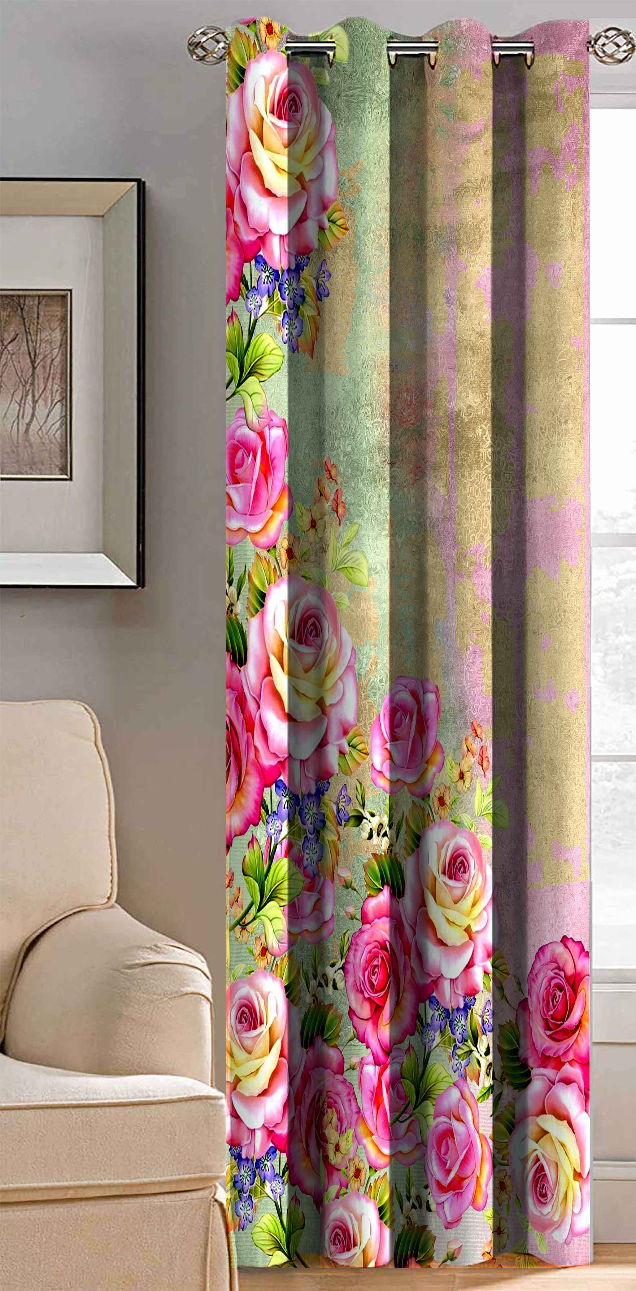     			BELLA TRUE Floral Room Darkening Eyelet Curtain 7 ft ( Pack of 1 ) - Multicolor