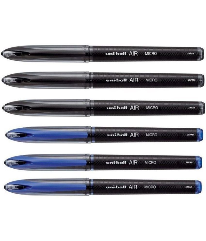     			Uni Ball Air (3 Blue + 3 Black) Roller Ball Pen (Pack Of 6, Blue, Black)