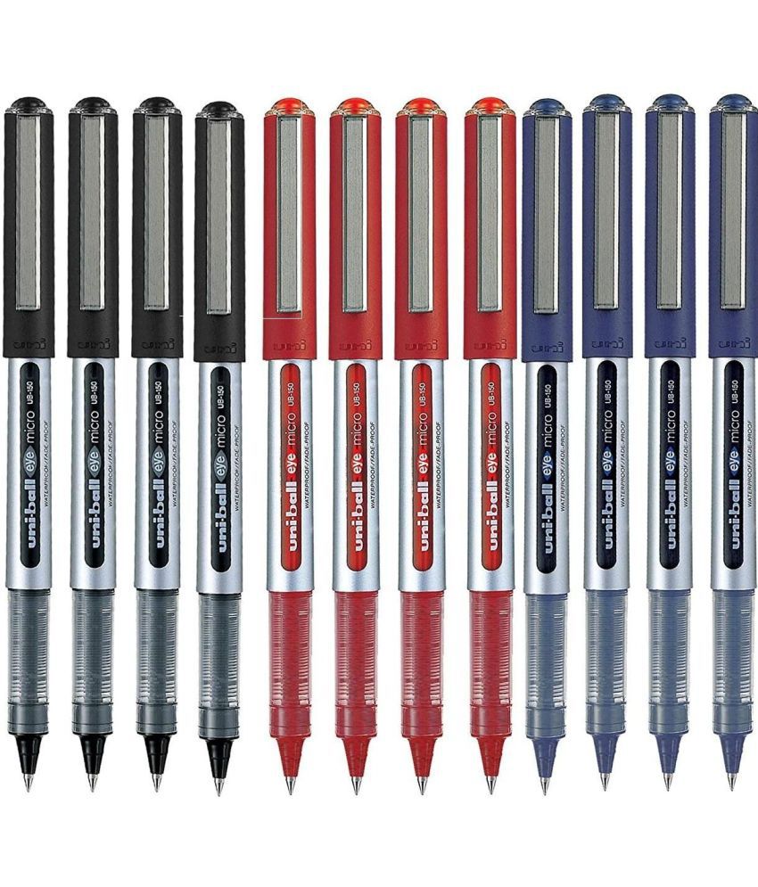     			Uni-Ball Eye Ub 150 Black, Blue & Red Ink Roller Ball Pen (Pack Of 12, Blue, Black, Red)