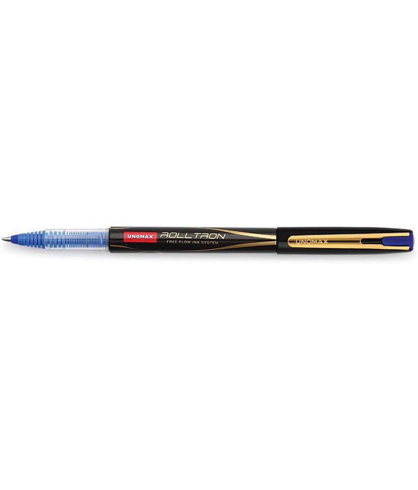     			Unomax Rolltron Gold Black Blue Roller Ball Pen (Pack Of 10, Blue)