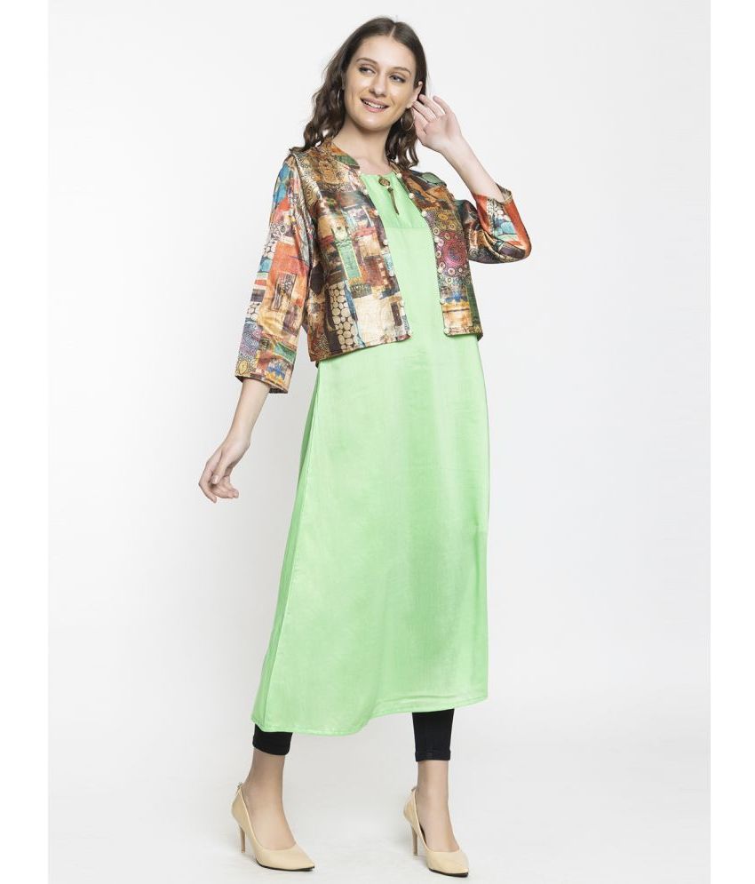     			ELTHIA - Green Silk Women's Jacket Style Kurti ( Pack of 1 )