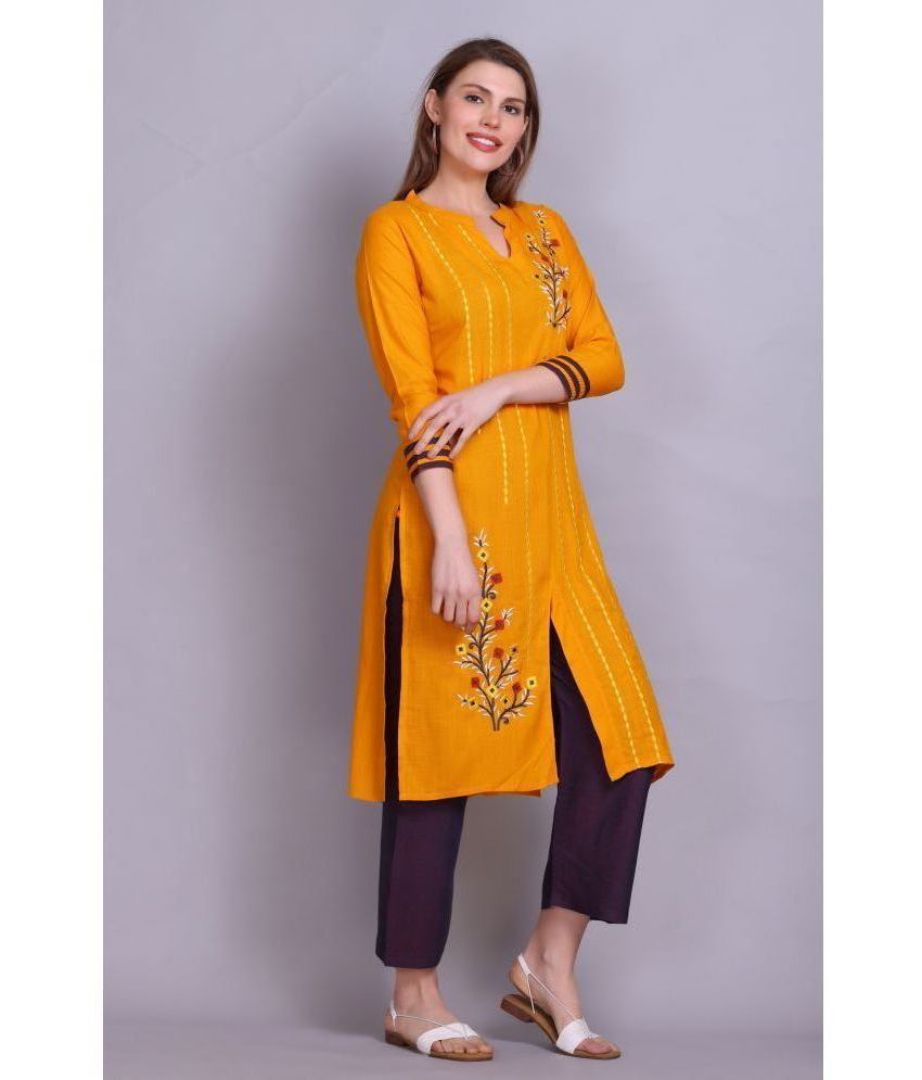     			ELTHIA - Mustard Cotton Women's Front Slit Kurti ( Pack of 1 )