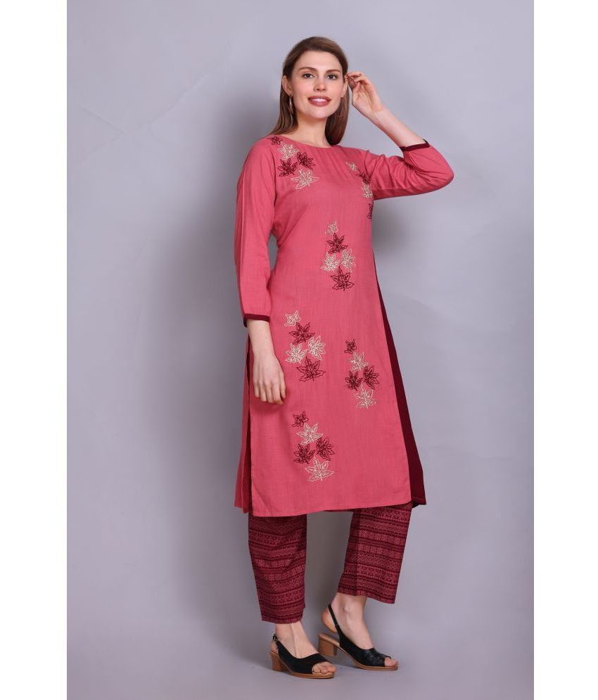     			ELTHIA - Pink Cotton Women's Straight Kurti ( Pack of 1 )