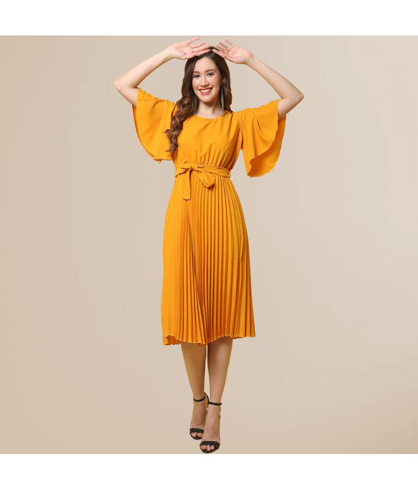     			Fabflee - Mustard Polyester Women's Fit & Flare Dress ( Pack of 1 )