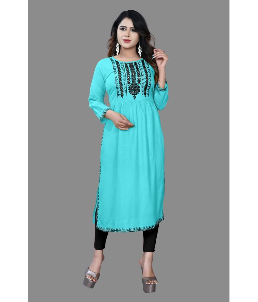     			HAYA - Turquoise Rayon Women's Straight Kurti ( Pack of 1 )