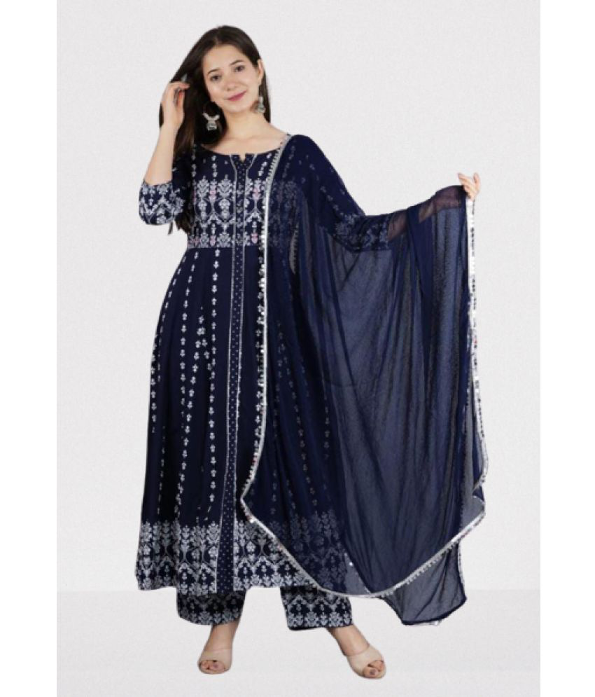     			Heavenly Attire - Blue Anarkali Cotton Women's Stitched Salwar Suit ( Pack of 1 )
