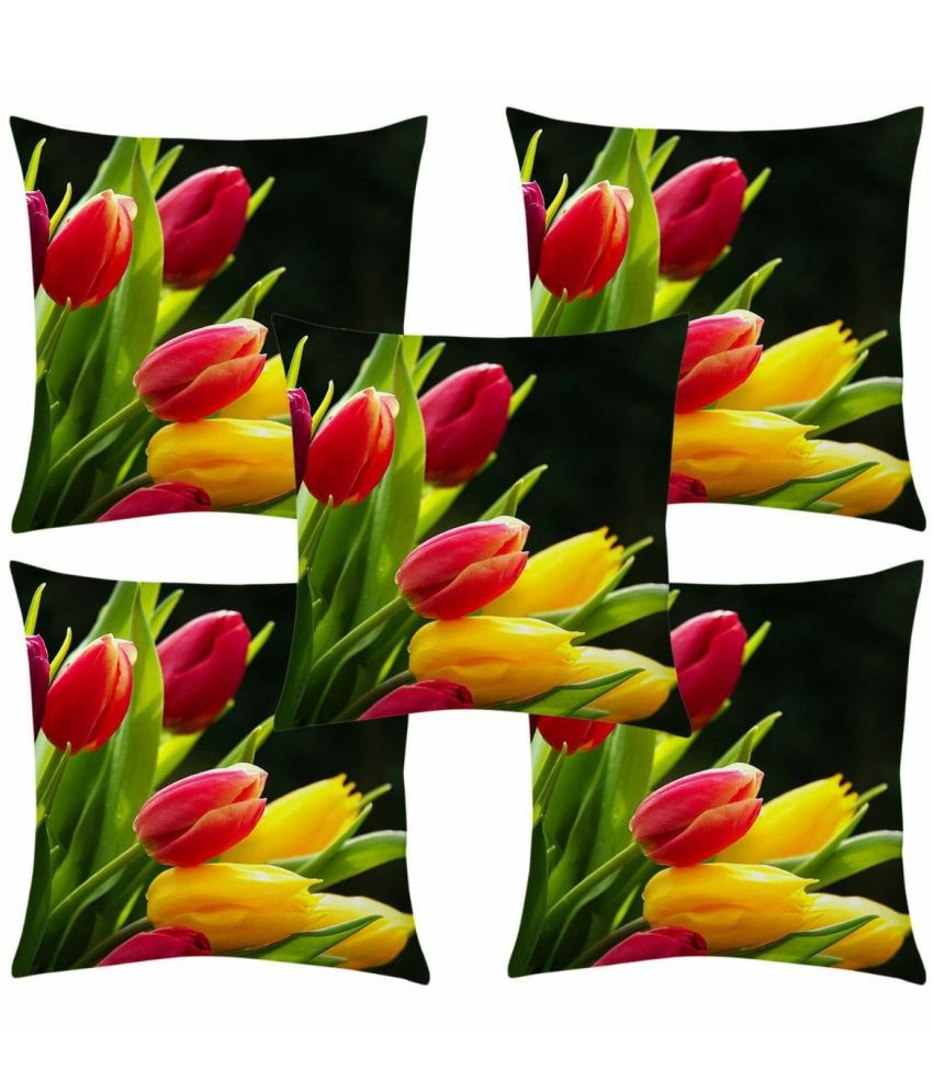     			Koli collections Set of 5 Jute Nature Square Cushion Cover (16X16)cm - Multicolor